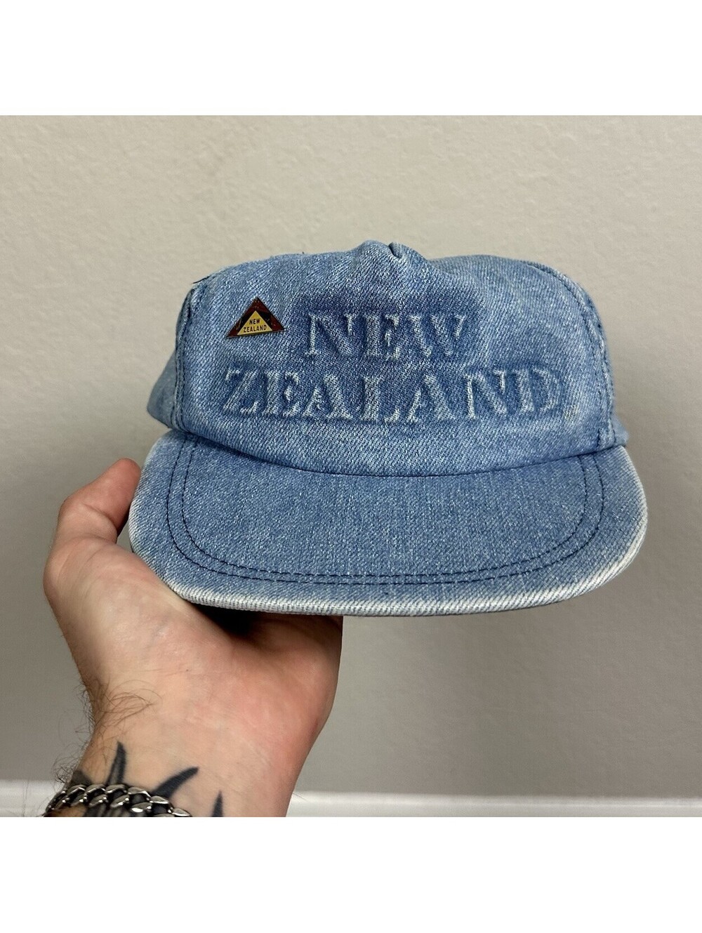 Vintage 80's New Zealand Denim Trucker Hat  Adjustable Snapback Cap Hat With Pin